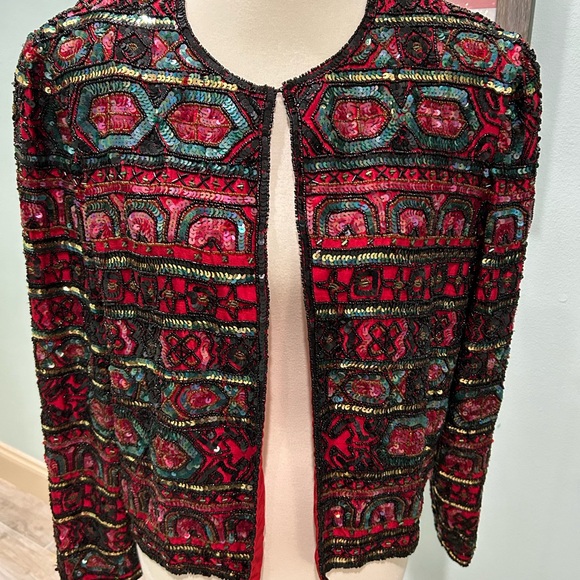 Fabulous vintage sequins jacket from Adrianna Papell in red. Size large. - Picture 7 of 13